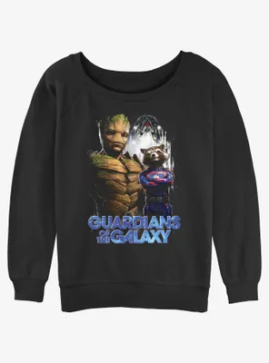 Marvel Guardians of the Galaxy Vol. 3 Duo Team Groot and Rocket Womens Slouchy Sweatshirt