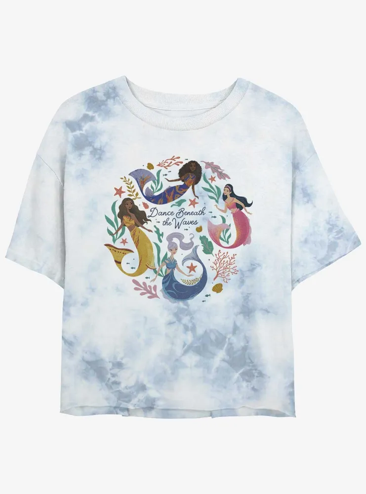 Disney The Little Mermaid Live Action Sisters Dance Beneath Waves Tie-Dye Womens Crop T-Shirt