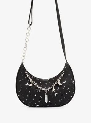 Moon Crystal Chain Crescent Crossbody Bag