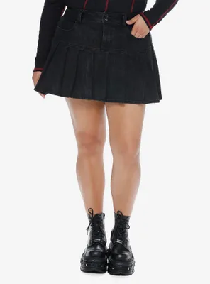 Social Collision Black Pleated Denim Skirt Plus