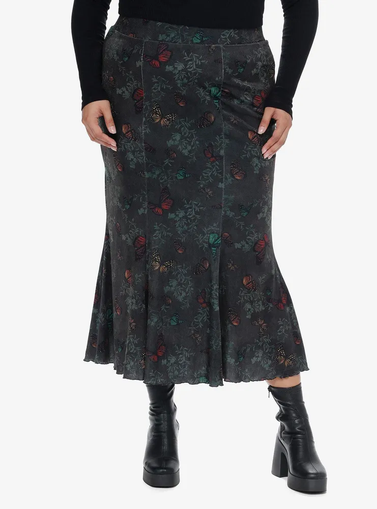 Thorn & Fable Butterfly Velvet Mermaid Midi Skirt Plus