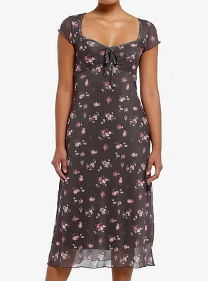 Thorn & Fable Brown Pink Roses Midaxi Dress
