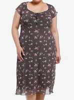 Thorn & Fable Brown Pink Roses Midaxi Dress Plus