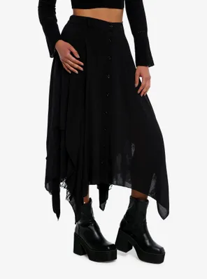 Black Lace Hanky Hem Midi Skirt