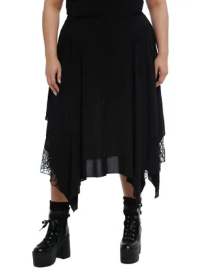 Black Lace Hanky Hem Midi Skirt Plus