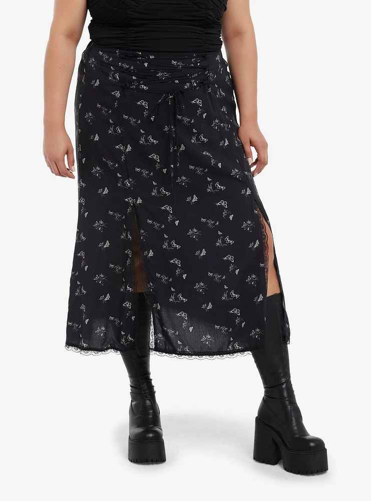 Daisy Street Cherub & Butterfly Slit Midi Skirt Plus