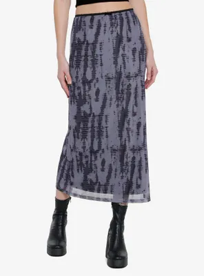 Dark Grey Wash Mesh Midi Skirt