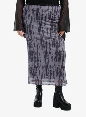Dark Grey Wash Mesh Midi Skirt Plus