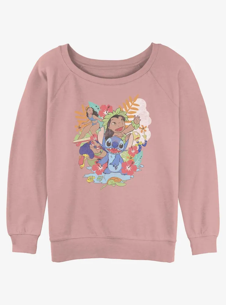 Disney Lilo & Stitch Aloha Family Womens Slouchy Sweatshirt