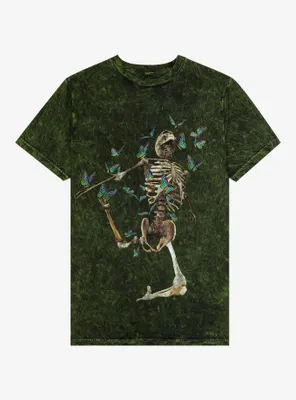 Skeleton Butterfly Dark Acid Wash T-Shirt