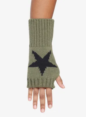 Olive Star Fingerless Gloves