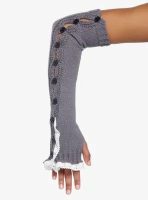 Grey Lace Button Arm Warmers