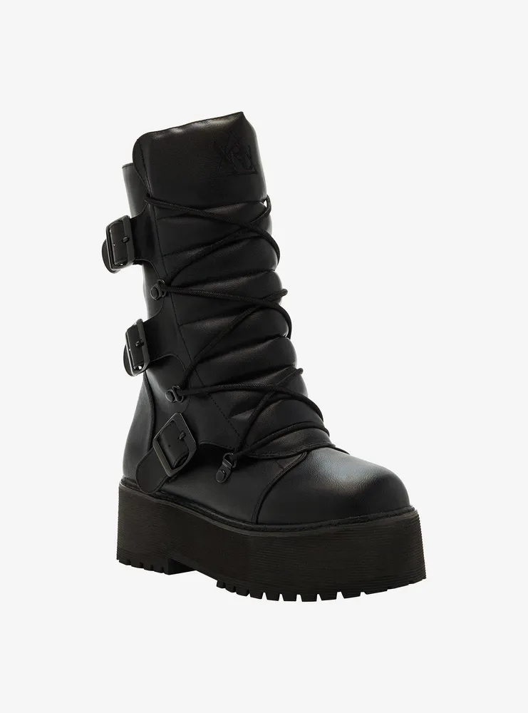 YRU Black Motorcycle Combat Platform Boots