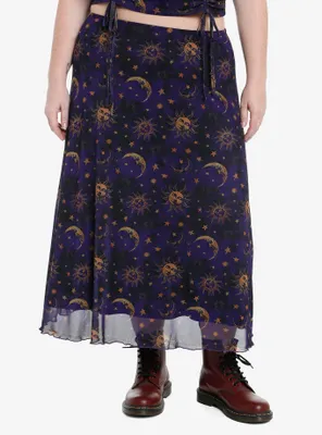 Cosmic Aura Celestial Mesh Midi Skirt Plus