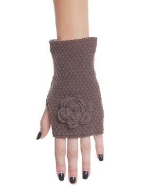 Brown Crochet Rose Fingerless Gloves