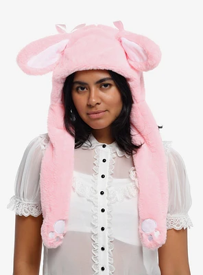 Pink Bunny Plush Hood With Movable Ears