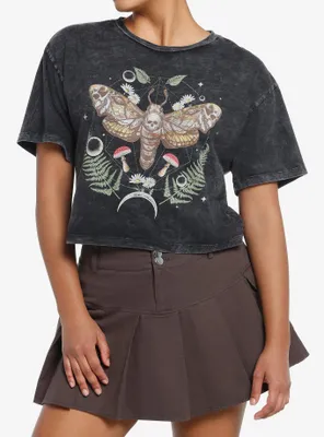 Thorn & Fable Moth Mushrooms Mineral Wash Girls Crop T-Shirt