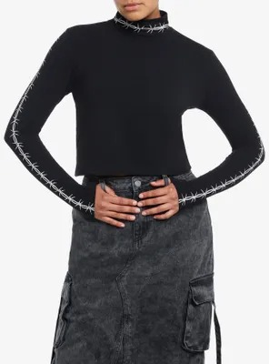 Social Collision Barbed Wire Girls Crop Long-Sleeve Top