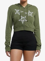 Social Collision Green Spiral Star Girls Crop Hoodie