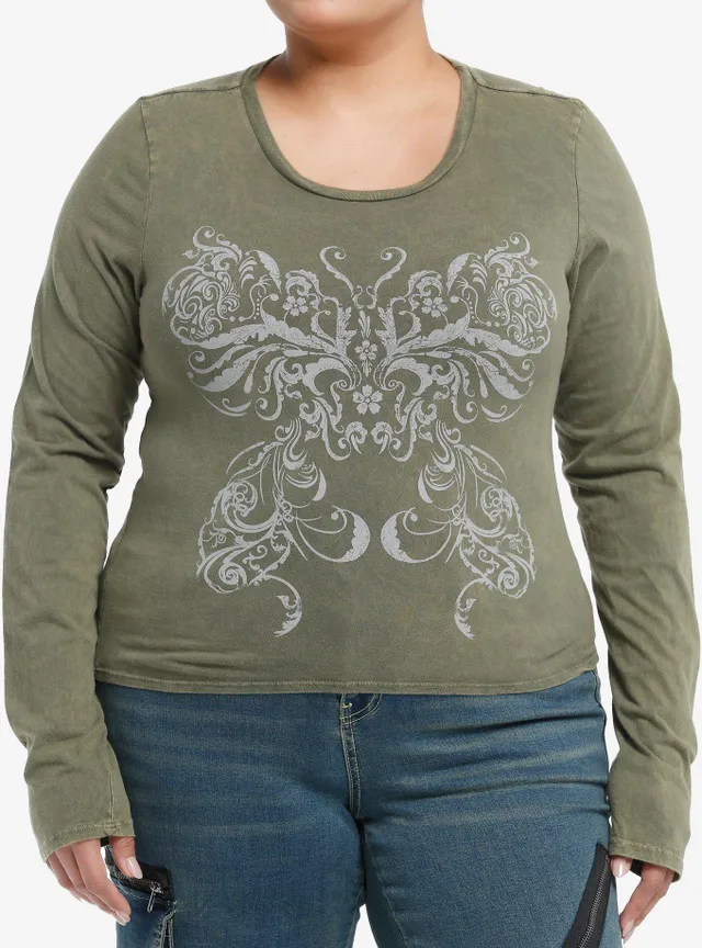 Hot Topic Social Collision Filigree Butterfly Girls Long-Sleeve T-Shirt