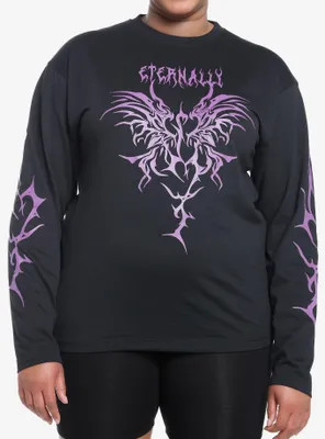 Black & Purple Eternal Butterfly Girls Long-Sleeve T-Shirt Plus