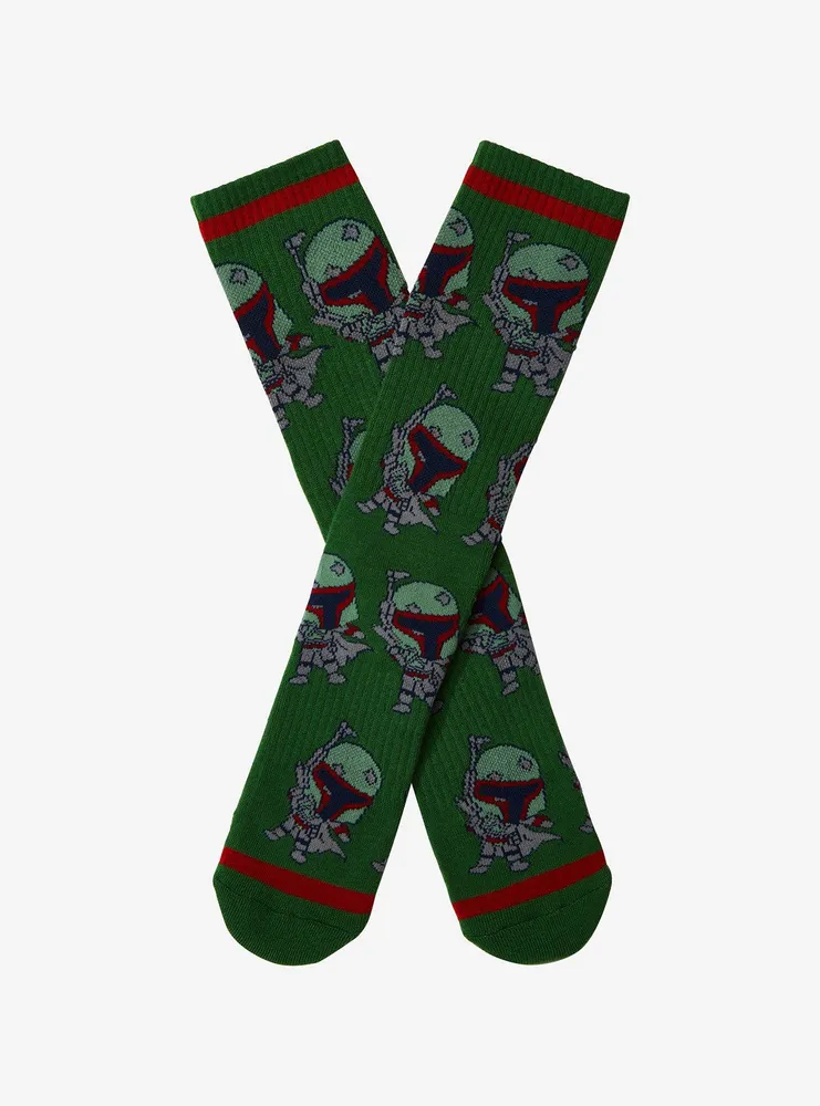 Star Wars Chibi Boba Fett Allover Print Crew Socks - BoxLunch Exclusive