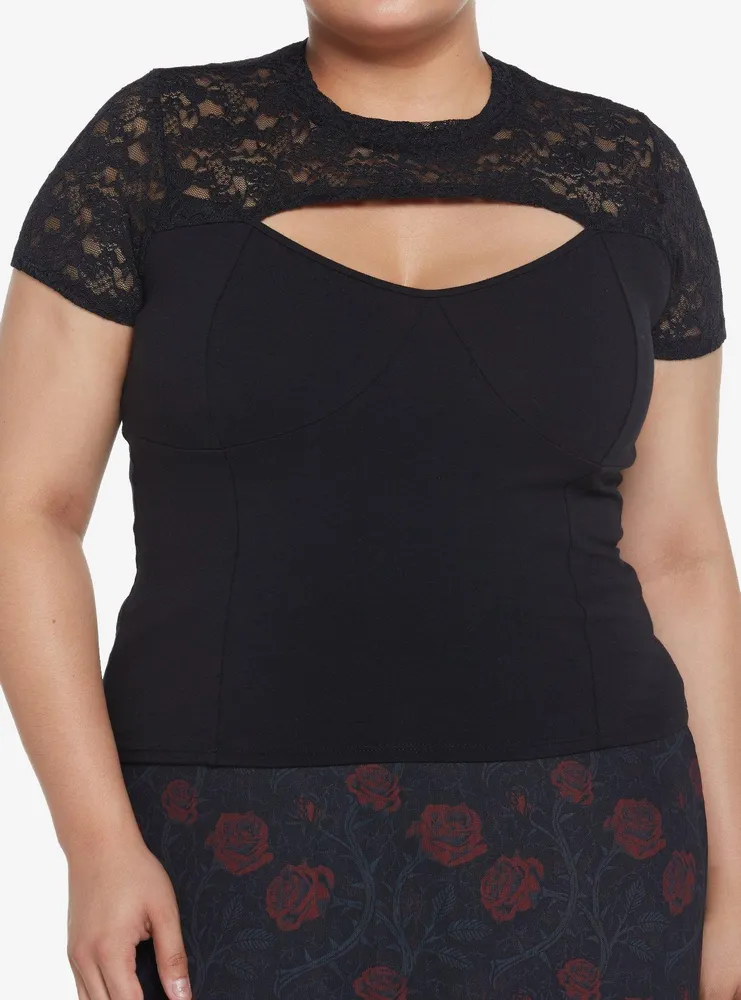 Black Lace Corset Girls Crop Long-Sleeve Top