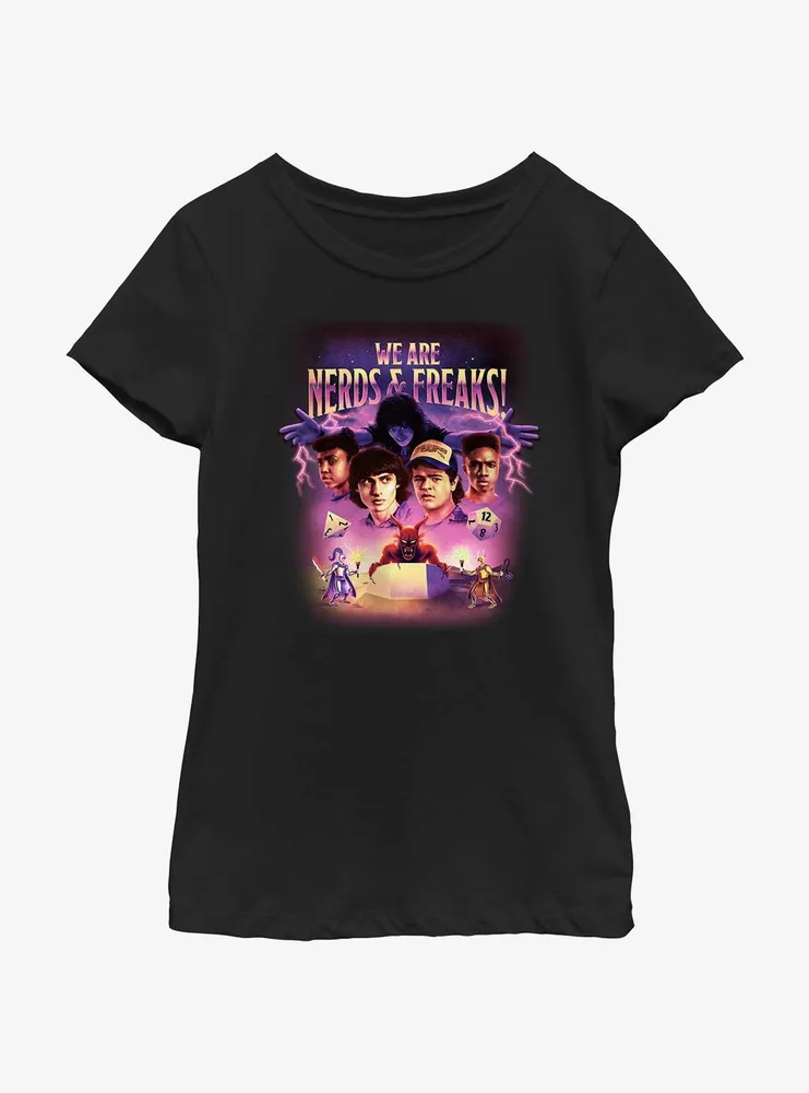 Stranger Things We Are Nerds & Freaks Hellfire Retro Youth Girls T-Shirt