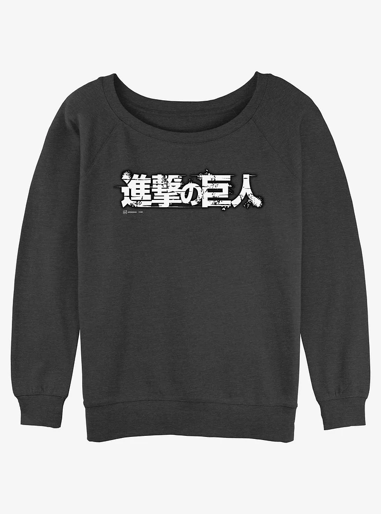 Attack On Titan Japanese Manga Logo Girls Slouchy Sweatshirt