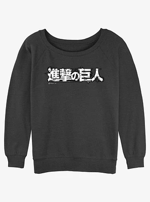 Attack On Titan Japanese Manga Logo Girls Slouchy Sweatshirt