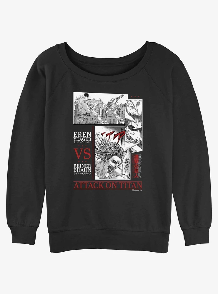 Attack On Titan Eren Yeager Vs Reiner Braun Girls Slouchy Sweatshirt