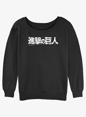 Attack On Titan Japanese Logo Girls Slouchy Sweatshirt
