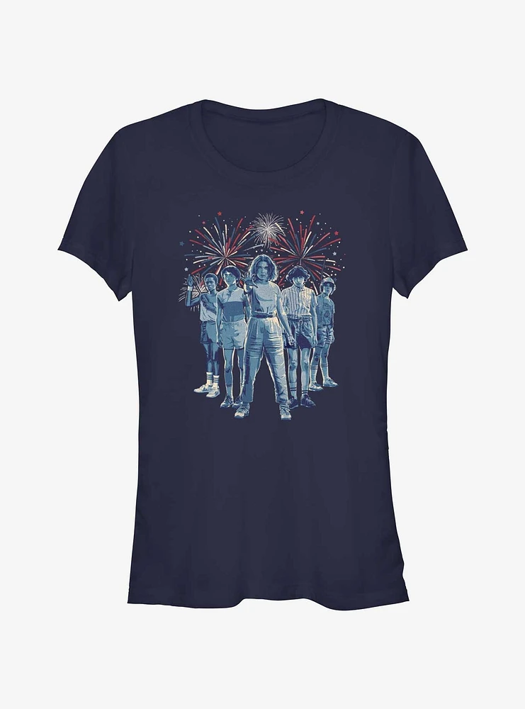 Stranger Things Group Fireworks Girls T-Shirt