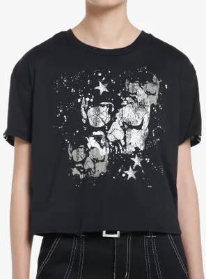 Social Collision Star Stripe Skull Girls Crop T-Shirt