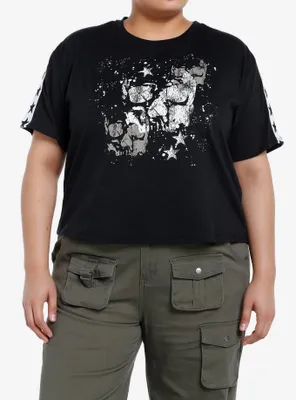 Social Collision Star Stripe Skull Girls Crop T-Shirt Plus