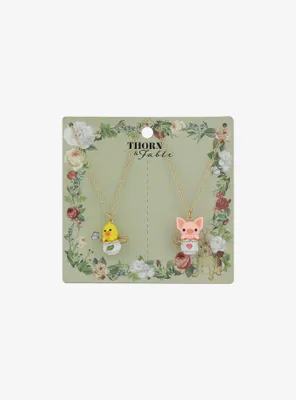 Thorn & Fable Duckling & Piglet Teacup Best Friend Necklace Set