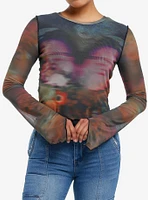 Thorn & Fable Blurry Butterfly Mesh Girls Long-Sleeve Top