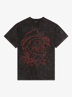 Red Cowboy Skull Dark Wash T-Shirt