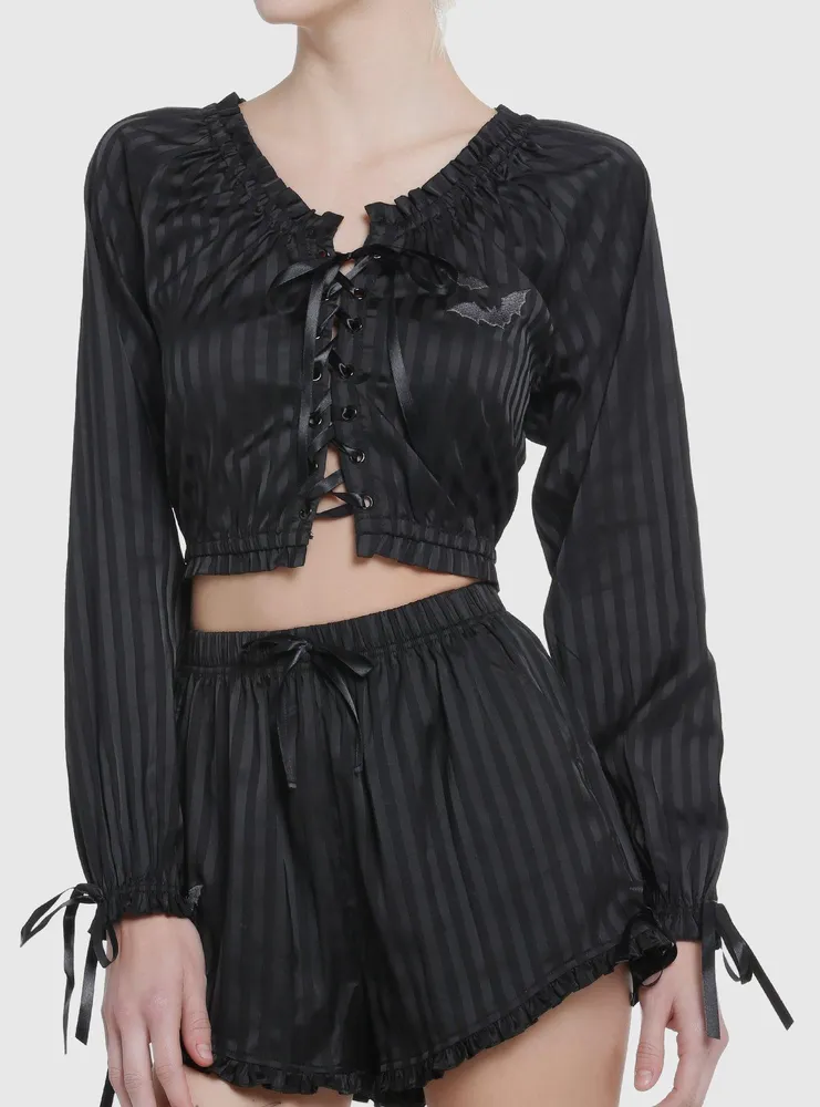 Goth Black Pinstripe Girls Lounge Top