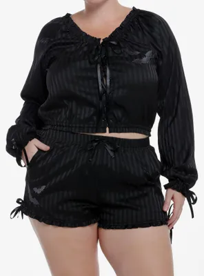 Goth Black Pinstripe Girls Lounge Top Plus