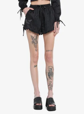 Goth Black Pinstripe Girls Lounge Shorts