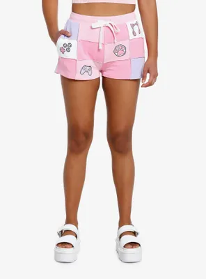 Pink Gamer Patch Girls Lounge Shorts
