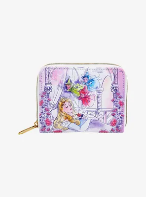 Loungefly Disney Sleeping Beauty Flowers & Three Good Fairies Mini Zipper Wallet