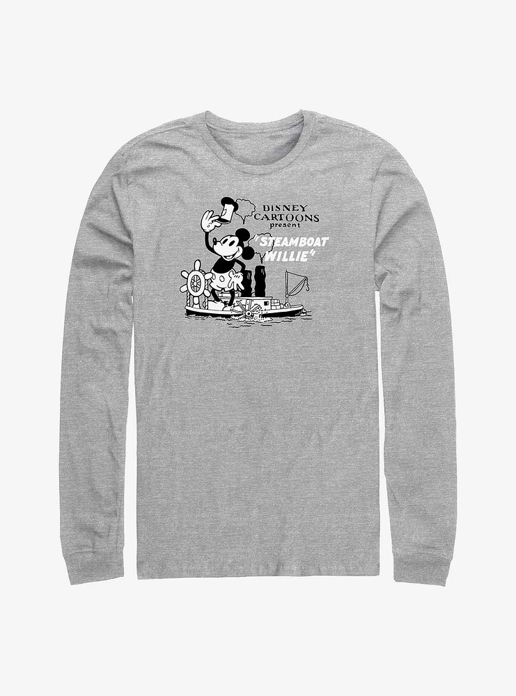 Disney100 Steamboat Willie Cartoon Long-Sleeve T-Shirt