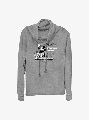 Disney100 Steamboat Willie Cartoon Cowl Neck Long-Sleeve Top