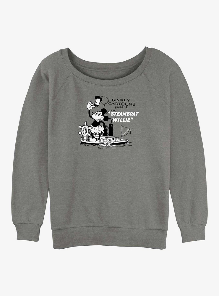 Disney100 Steamboat Willie Cartoon Girls Slouchy Sweatshirt