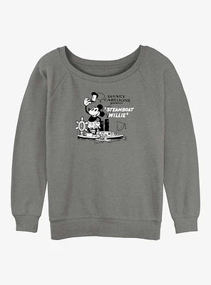 Disney100 Steamboat Willie Cartoon Girls Slouchy Sweatshirt