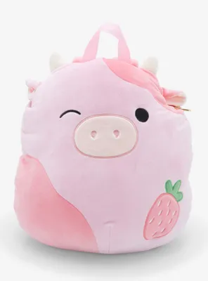 Squishmallows Strawberry Cow Plush Backpack