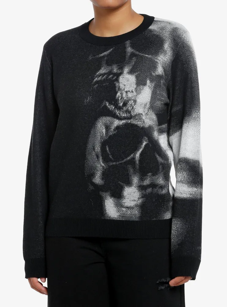 Social Collision Blurry Skull Girls Knit Sweater