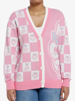 Sweet Society Pink Bunny Checkered Split Girls Cardigan